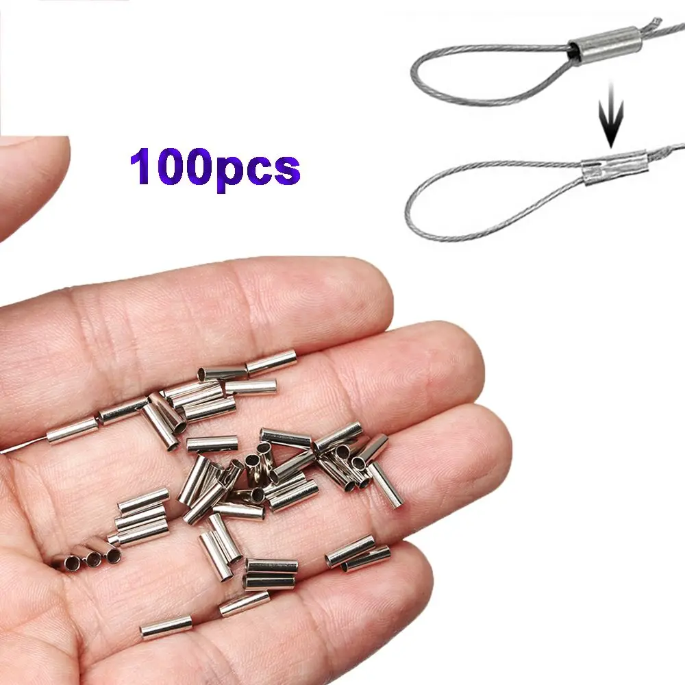 100pcs Stainless Steel Alloy Fishing Line Tube Crimp Sleeves Connector Fishing Wire Pipe Tackle Tools