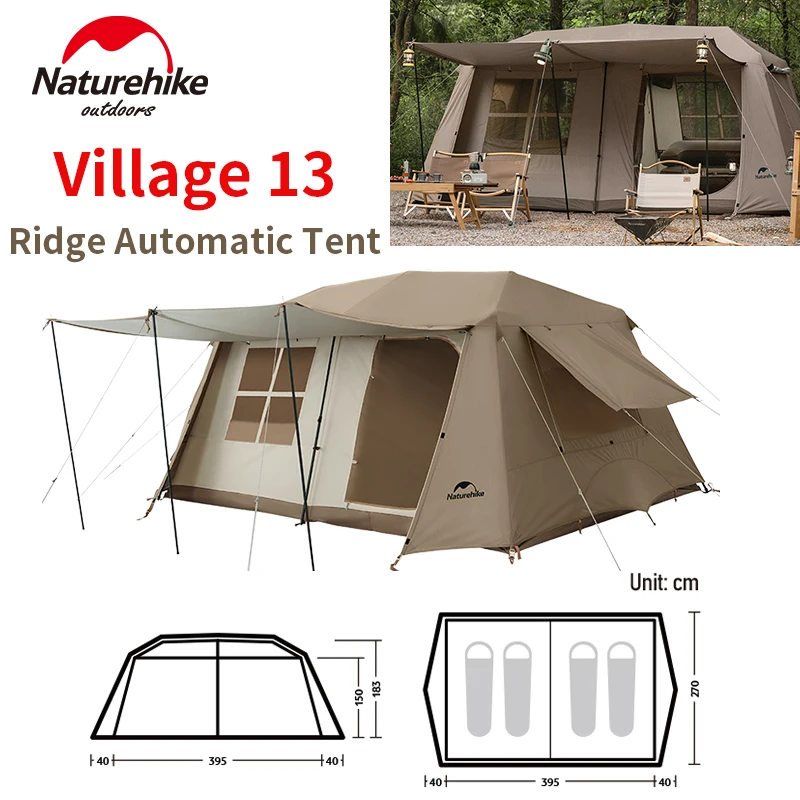 Naturehike Village 13 Automatic Tent Ridge One-touch 2Room 1Hall Large Space Outdoor Camping Family Travel Waterproof Quick Open