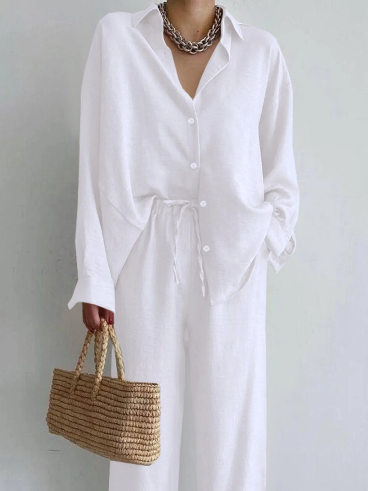 

Women's Loose Long Sve irt And Pants Casual Set Comfortable Faionable Autumn Collection Two Piece Suit Work Outfit