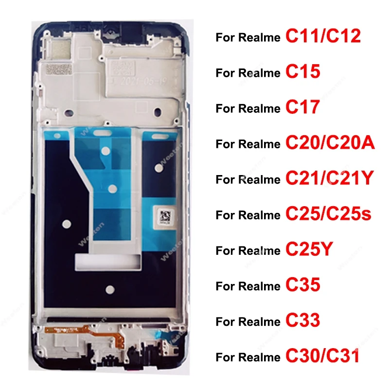 For Realme C11 C12 C15 C17 C20 C21 C21Y C25 C25Y C35 C30 C31 C33 Front LCD Screen Housing LCD Frame Cover Parts