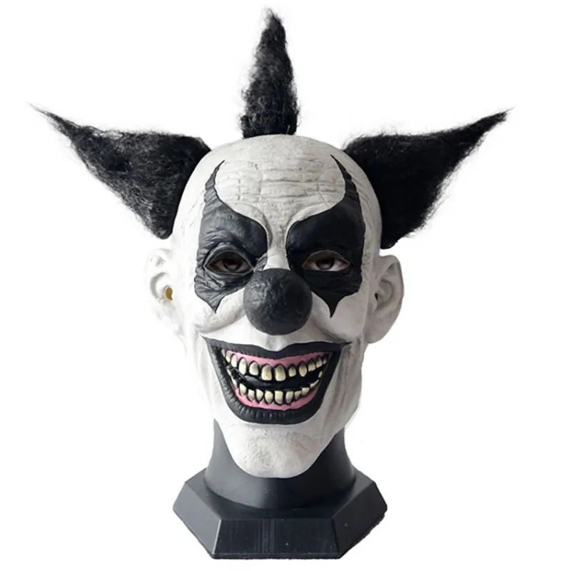 Dark Knight Horn Clown Mask Decoration Halloween Scary Demon Clown Mask Cosplay Haunted House Adult Black Hair Latex Fun Mask