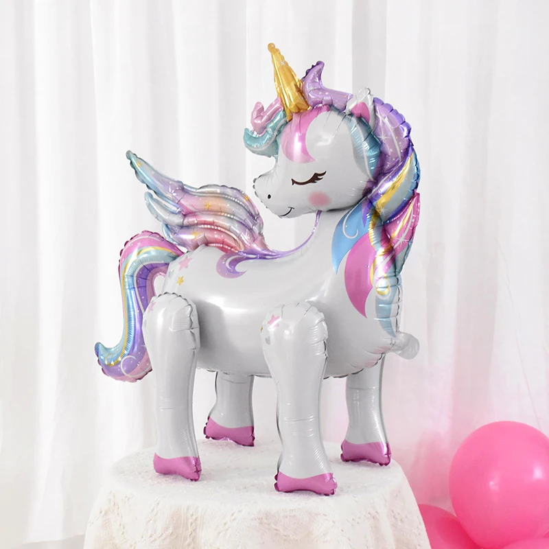 Tęczowy jednorożec stojące balony foliowe dla dzieci dziewczyny jednorożec dekoracja urodzinowa sprzyja zaopatrzeniu Baby Shower balon ze zwierzętami