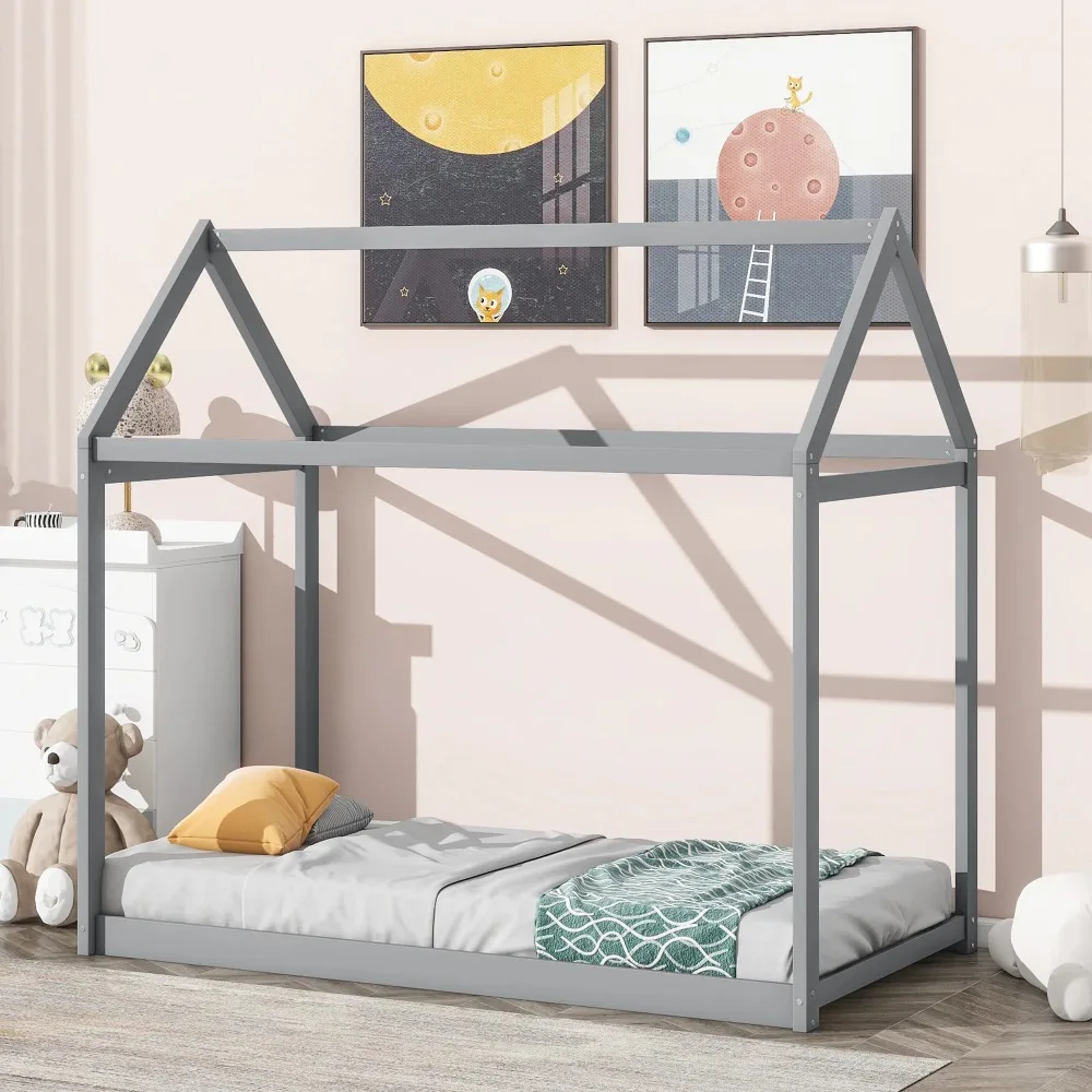 Contemporary Pine Wood Canopy Bed, Twin for Child, Children Bed, House Beds Frame Twin Size