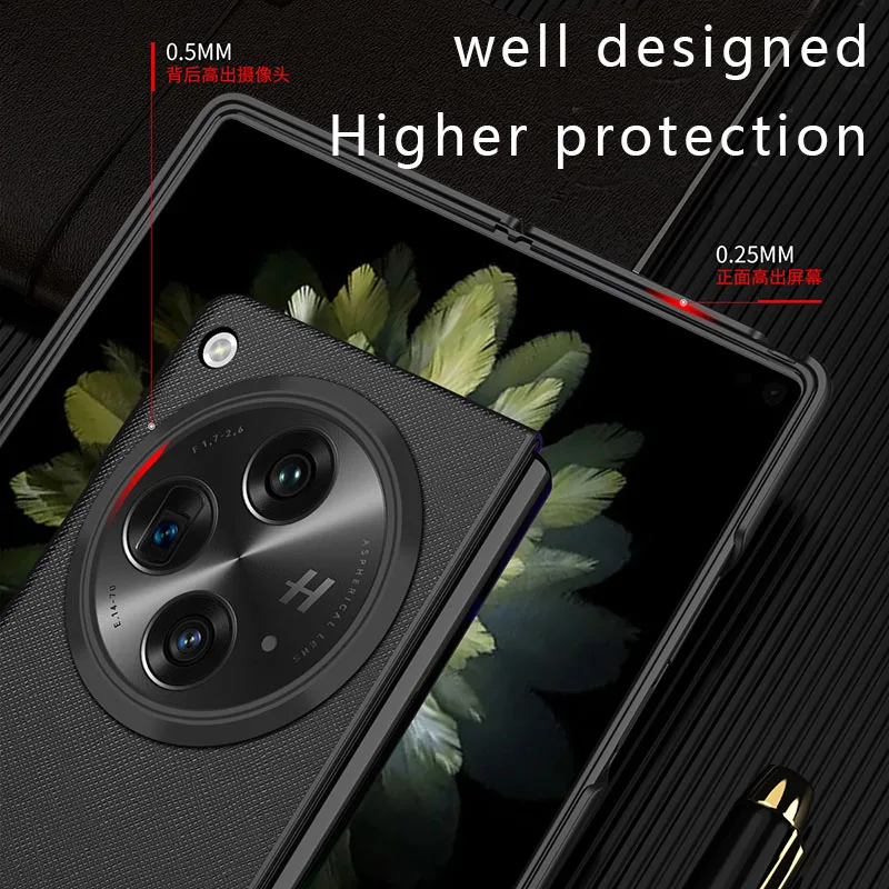 Case for OnePlus Open cross lines Texture PU Leather Luxury Business  Fold Cover Folding Shockproof Protection Phone Case