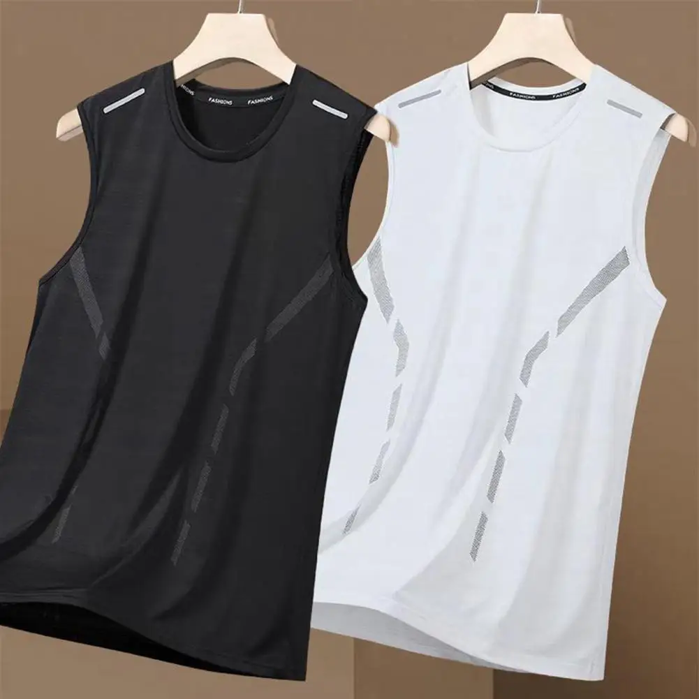 Men Summer Sport Vest Ice Silk Loose Fit Sleeveless Sweat Absorption Quick Dry Pullover Gym Fitness Jogging Tank Top