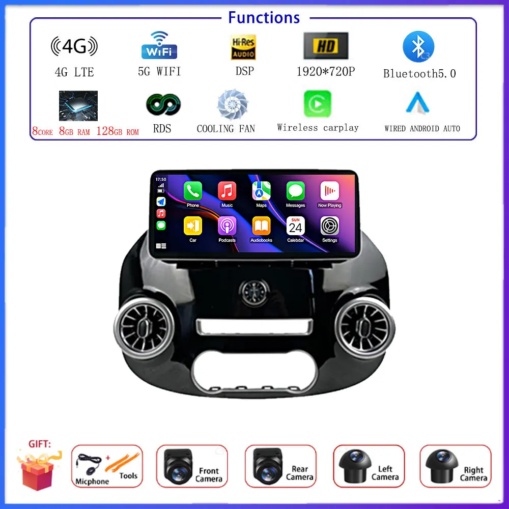 12.3 "4G Voor Benz Vito W447 2014 - 2021 Auto Android 15 Radio Stereo Multimedia Video GPS navigatie Speler IPS scherm BT 5.0