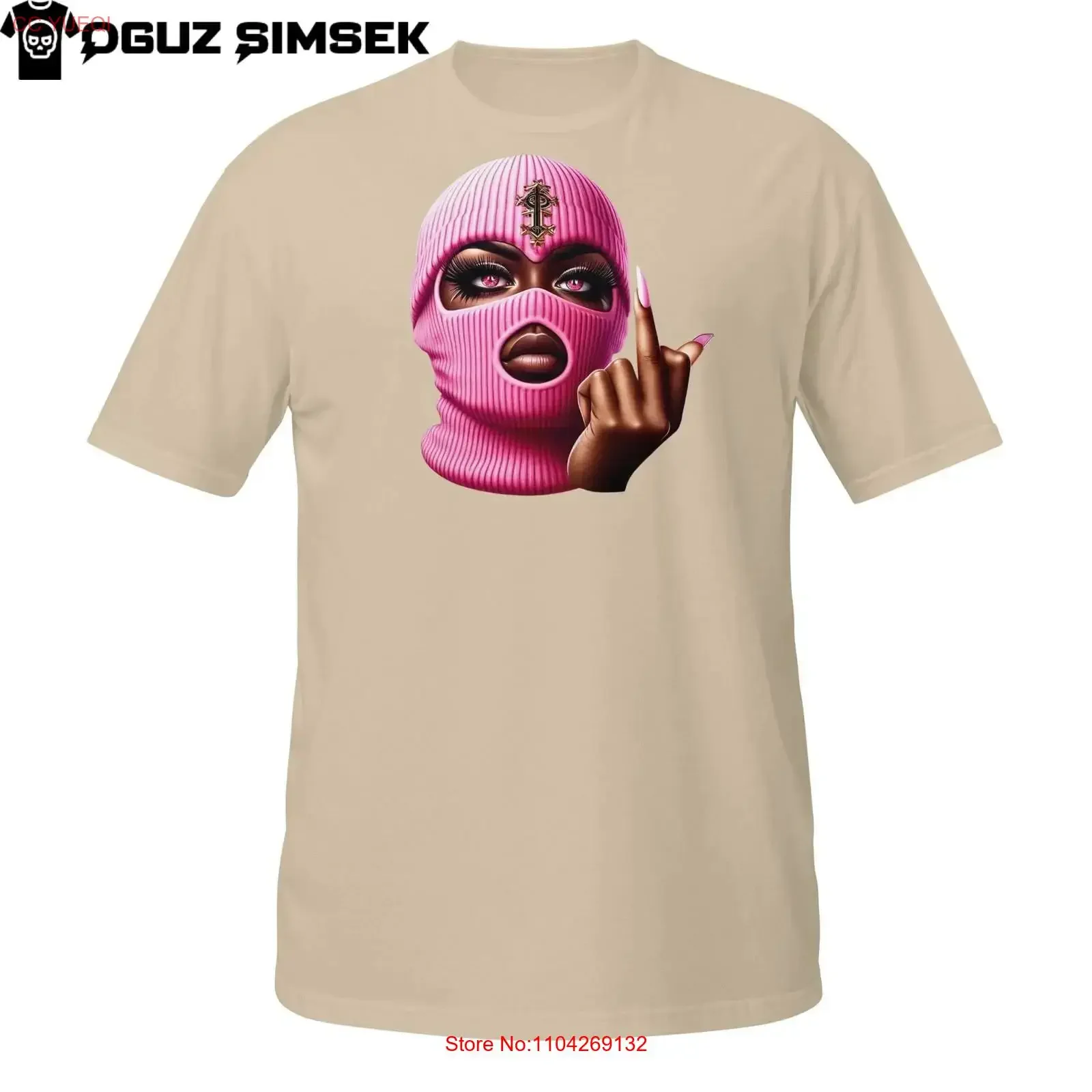 Pink Ski Mask Babe T Shirt Bold Streetwear Girl Design with Middle Finger vintage Washed Stretched Comfortable Breathable homme