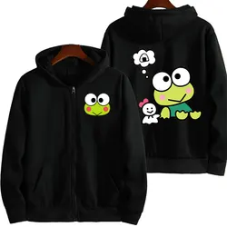 Men Zip Up Hoodie Keroppi Black Cartoon Anime Women Sweatshirt Coat 2024 New Casual Couple Oversized Clothing Jacket