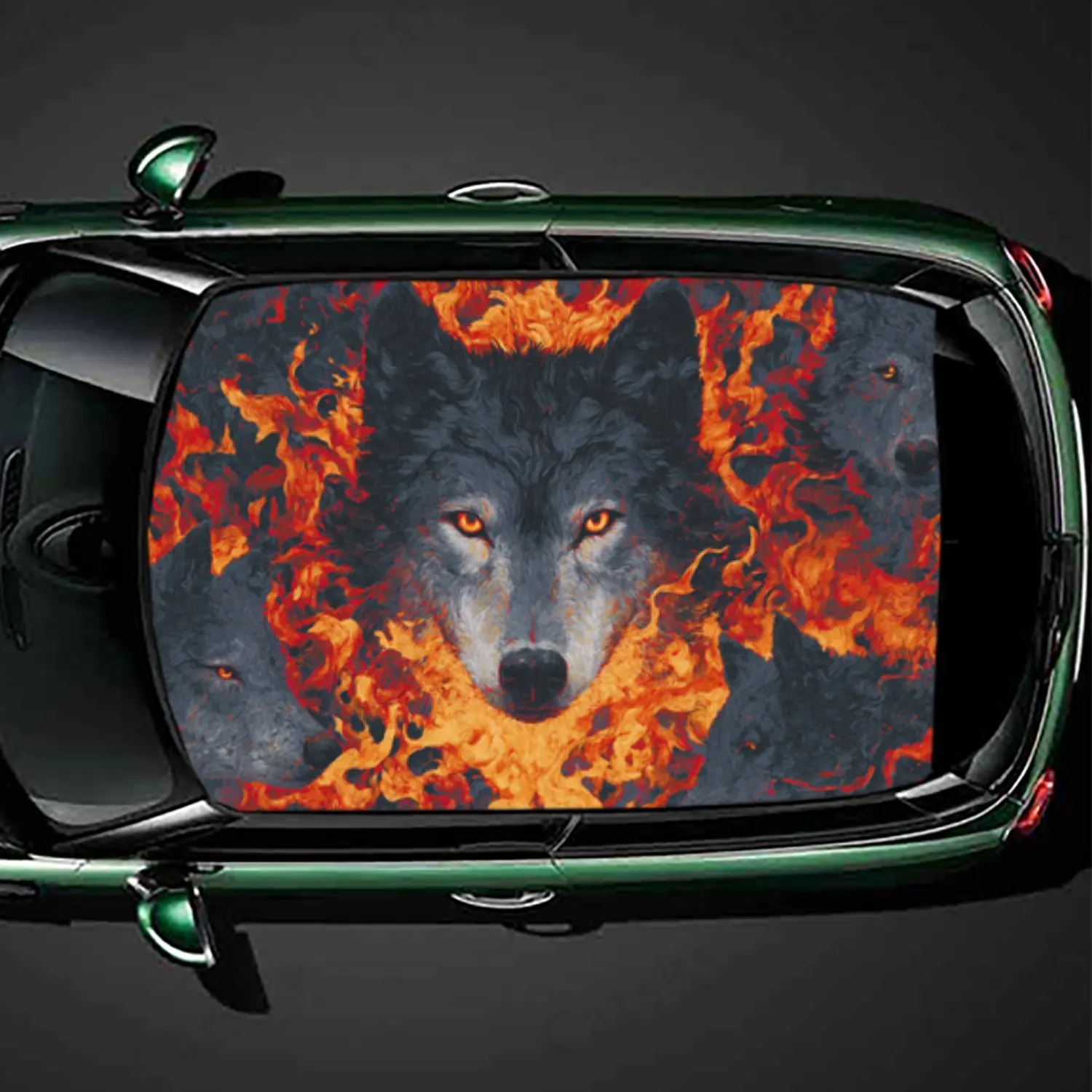 

Eye - Catching Flame Three Wolves Car Roof Vinyl Wraps Sticker, Auto Decal, Artistic Vehicle Decoration, Self-adhesive Waterproo