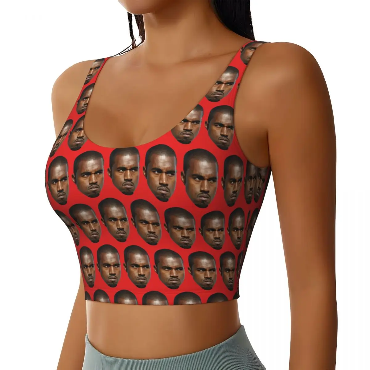 Custom High Impact Funny Kanye West Meme Sports Bra for Women Rapper Music Producer Gym Workout Yoga Crop Top