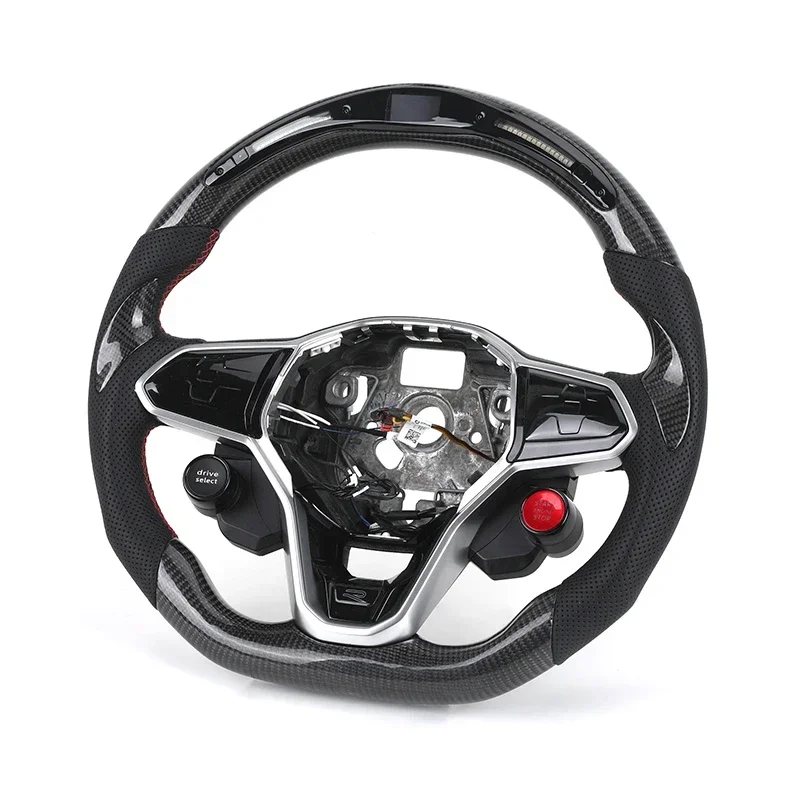With Start Button Half Perforated Leather Carbon Fiber LED Steering Wheel for VW Golf R 6 7 7.5 8 MK8 MK7 8R Gti Gtd