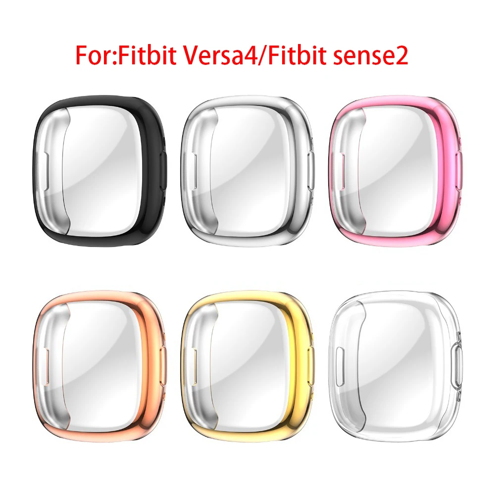 TPU Case for Fitbit Versa4 Fitbit sense2 Smart Band Full Cover Screen Protector With Cleaning cotton Anti-scratch Film Bumper