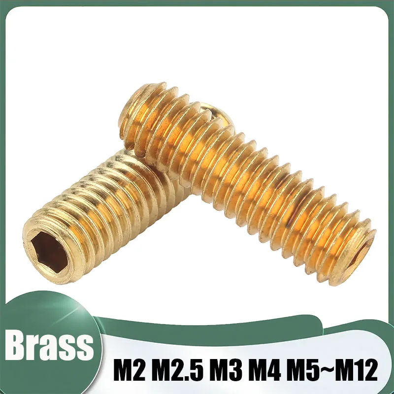 1~20Pcs M2 M2.5 M3 M4 M5 M6 M8 M10 M12 Brass Hex Socket Set Screw Cup Point Grub Screw Bolts Headless Allen Head Grub Bolt