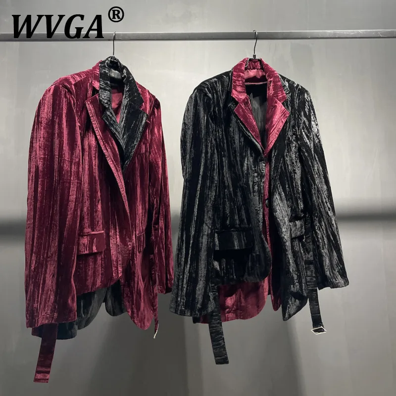 

WVGA Spring Autumn New Men's Original Velvet Suit Coats Korean Style Two-Layer Design Niche Chic Casual Long Sleeve Blazer W9575
