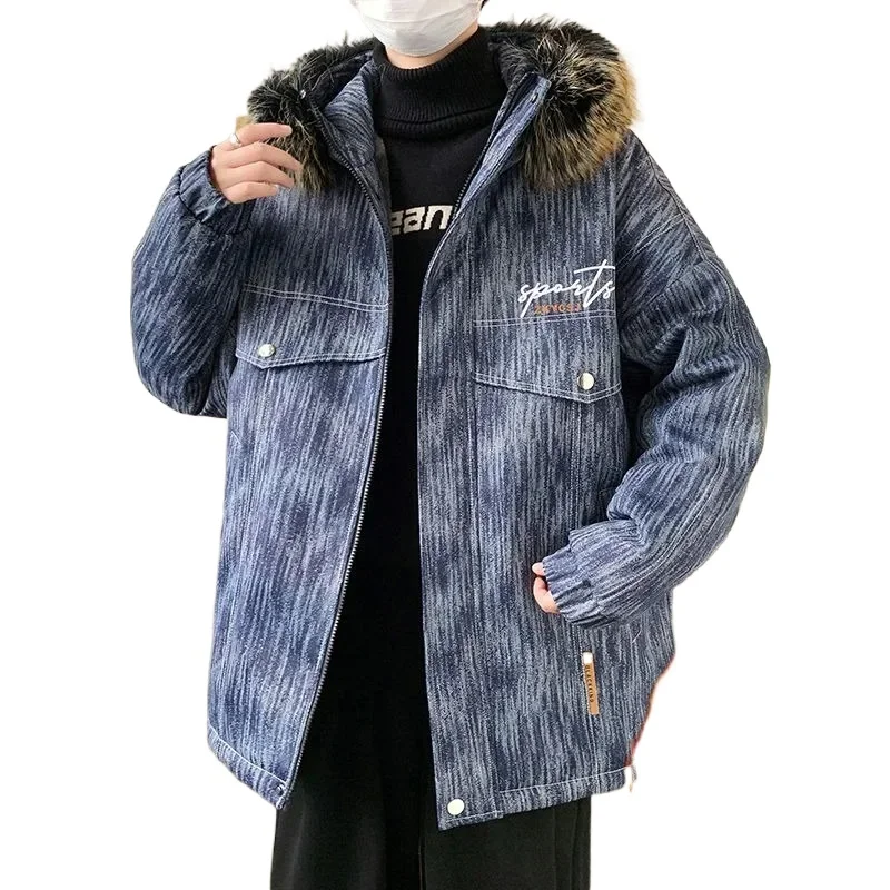 

New Winter Men Cotton-Padded Coat Male Detachable Fur Collar Fleece Lined Thicken Warm Parka Coat Plus Size Casual Trend Outwear