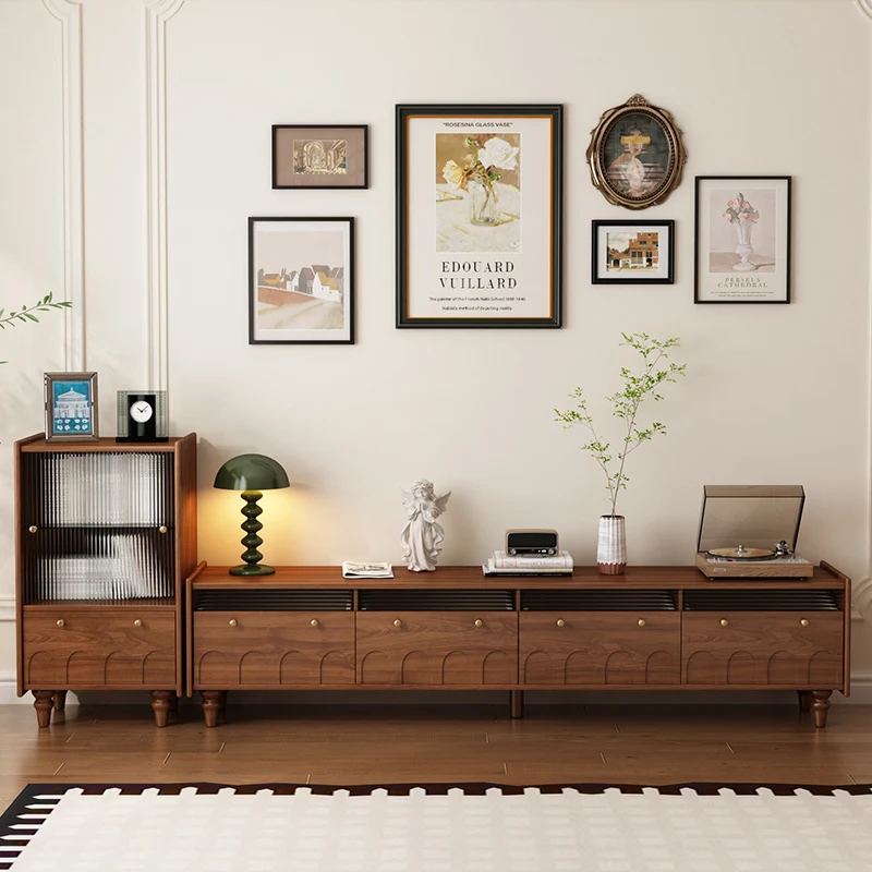 All solid wood TV cabinet antique living room home storage cabinet integrated floor retro storage side cabinet