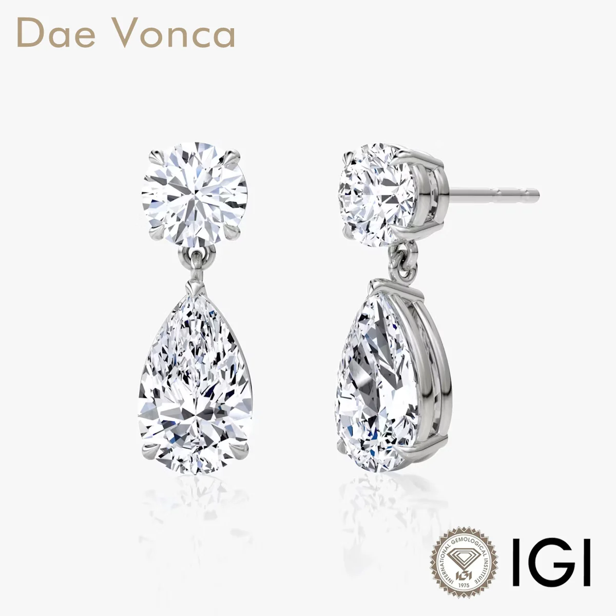 

Dae Vonca 0.5ct Round Cut and 1.0ct Pear Cut Lab Grown Diamond Duo Drop Earring Anniversary Gift for Wife