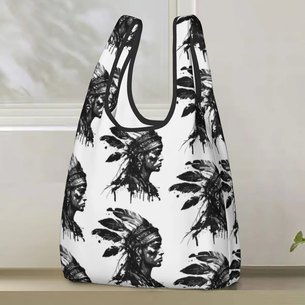 

Drawn Style Aztec Warrior Shopping Bag Portable Tote Bags Reusable Shoulder Shopper Bag Grocery Handbag