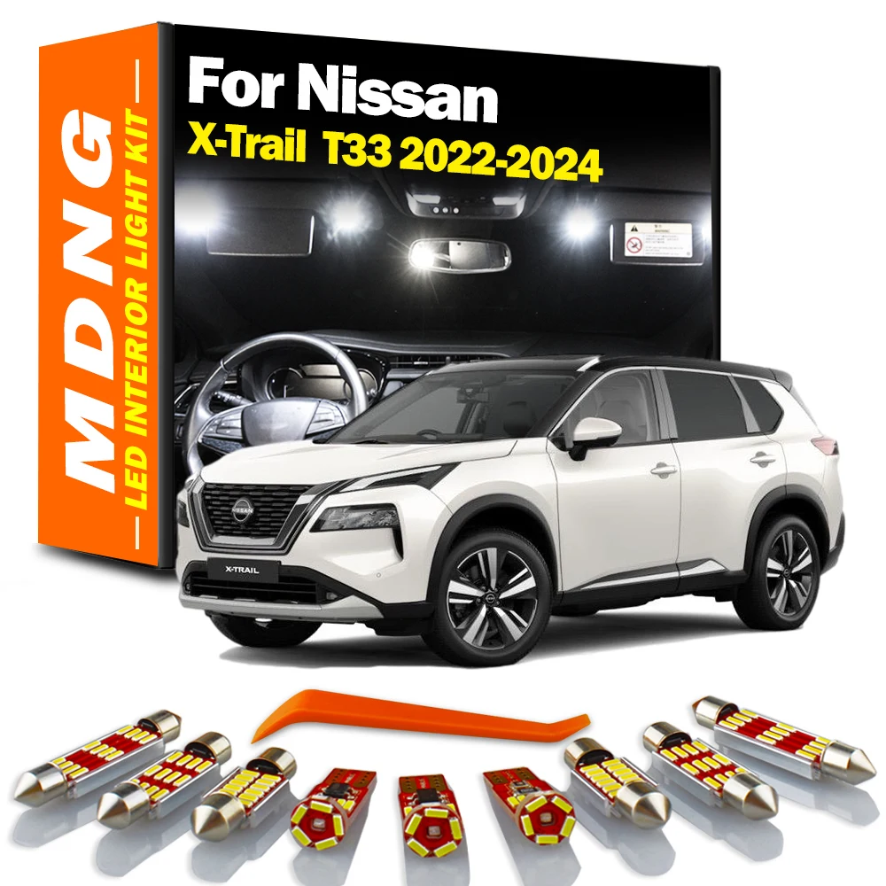 MDNG 12Pcs LED Bulbs Interior Map Dome Trunk Light Kit For All New Nissan X-Trail Xtrail X Trail T33 2022 2023 2024 Accessories