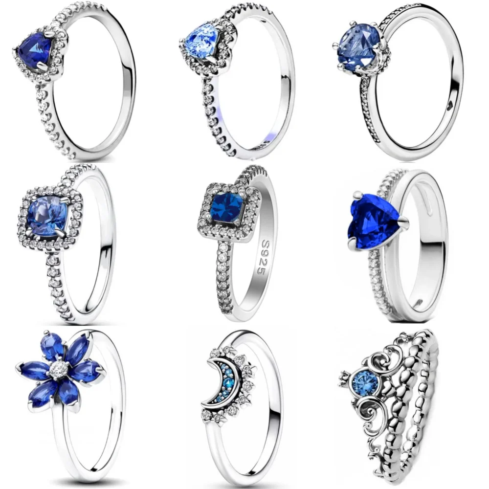 Blauwe 925 sterling zilveren ring ringen voor vrouwen originele mode-sieraden accessoires maan sneeuwvlok hart geschenken bruiloft feest