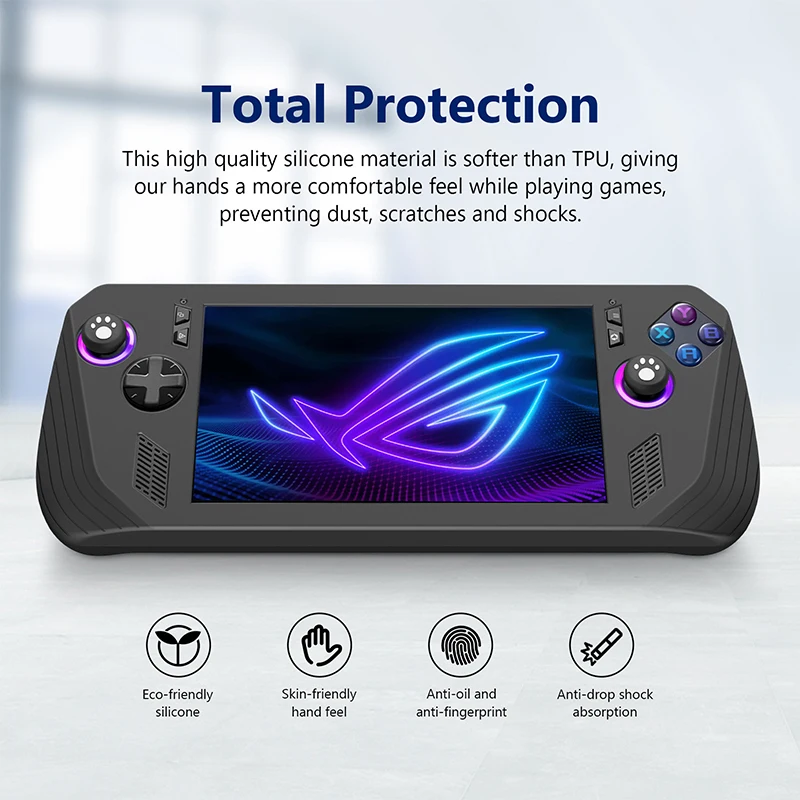 Silicone Protective Case Cover for ASUS ROG Ally X Game Console Anti-Scratch Dustproof Shell Sleeve Case with Cat Paw Rocker Cap