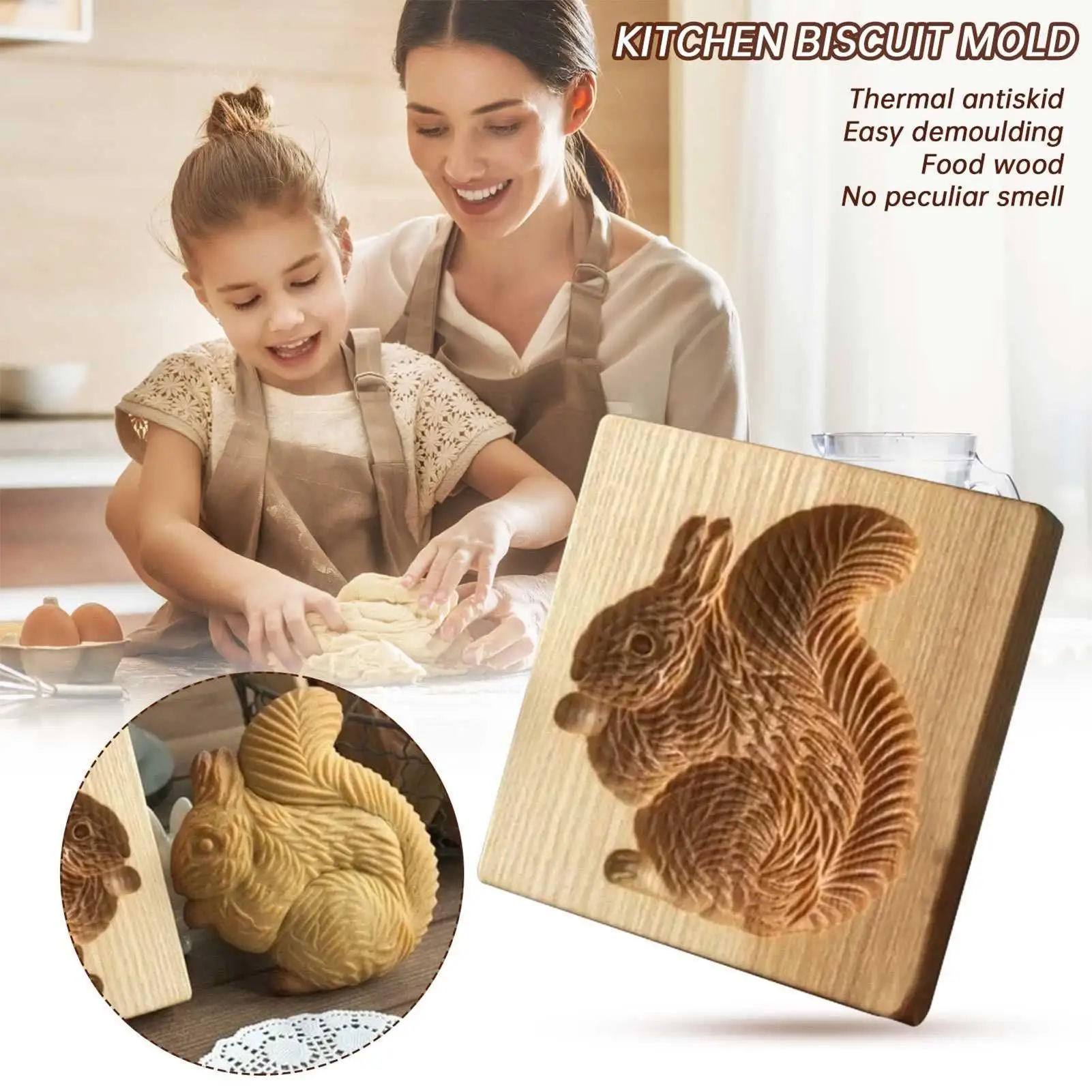 Wooden Cookie Molds 2 Pieces Reusable Cutter 3D Squirrel And Pine Cone Cookie Stamp Mold for Beginner Easter Halloween Christmas - view 6