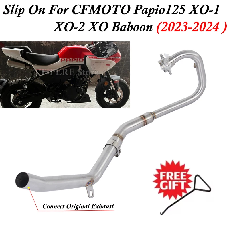 

For CFMOTO Papio 125 XO-1 XO-2 XO Baboon Racing 2023 2024 Motorcycle Exhaust Escape Systems Stainless Link Pipe Original Muffler