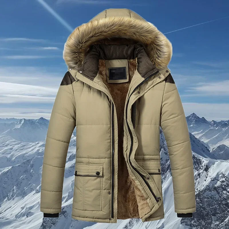 

Winter New Men Warm Cotton Outdoor Casual Windproof Keep Warm Waterproof Thickened Cotton Male Jacket Detachable Hooded Jacket