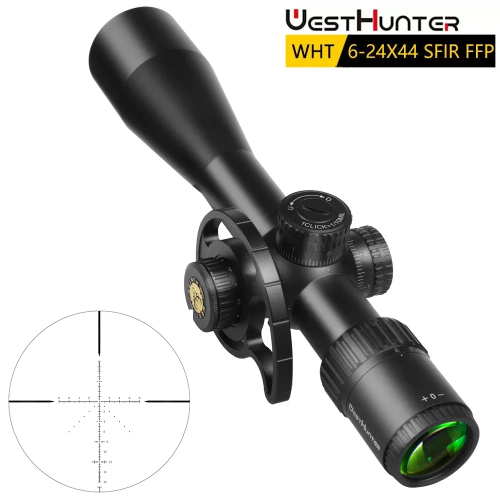 WESTHUNTER WHT 6-24X44 SFIR FFP Compact Scope First Focal Plane Riflescope Illuminated Glass Etched Reticle Sights for Hunting