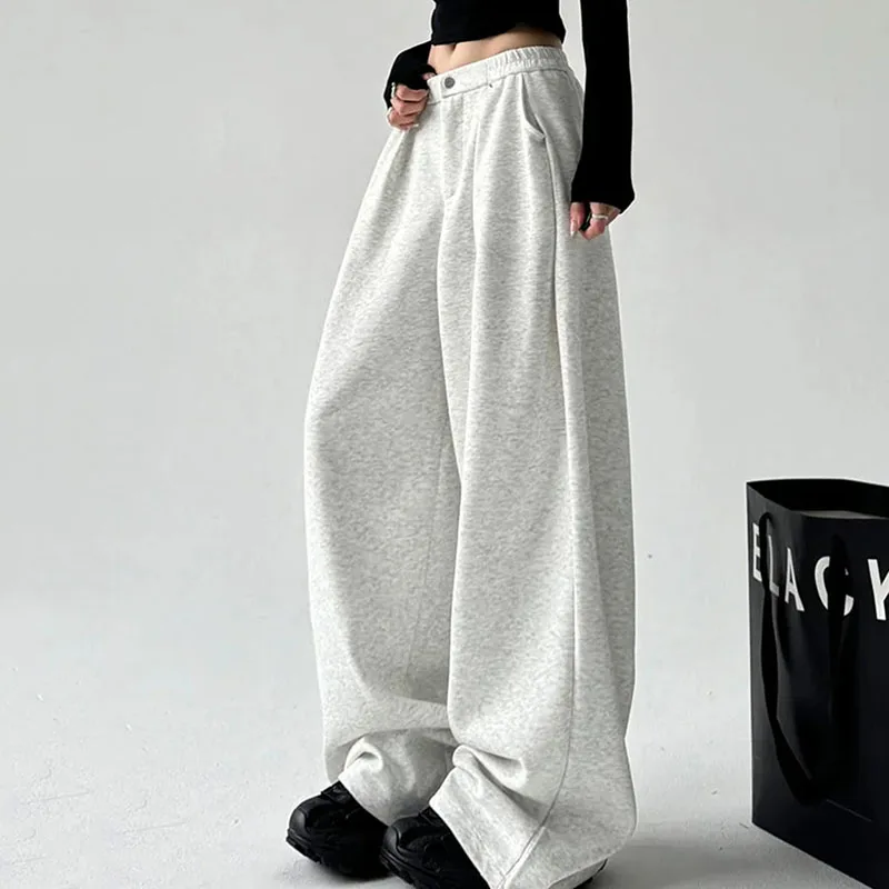 FANAN Oversized Women Gray Sweatpants Y2K America Style Retro Baggy Pants Female Casual Sports Streetwear Hip Hop Trousers 2025