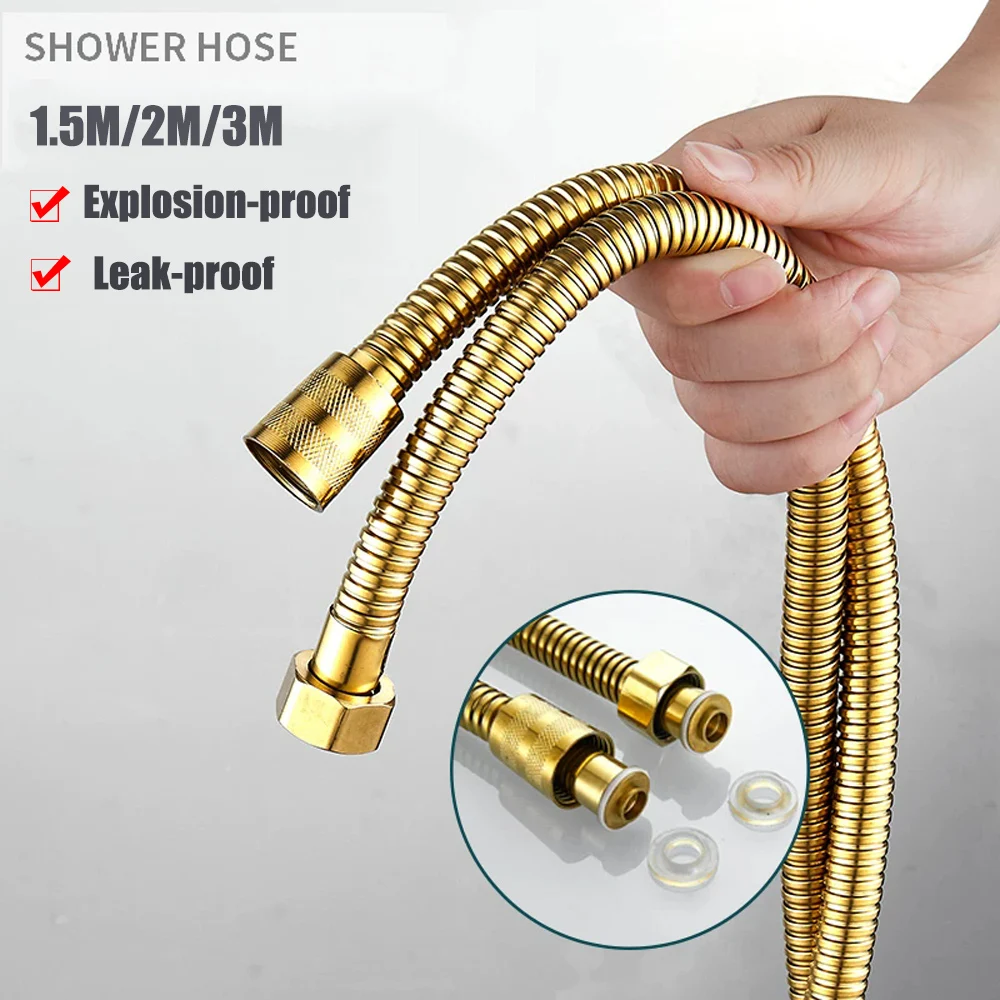 Black Silver Gold White 1.5m/2m/3m G1/2 Inch High Quality Flexible Shower Hose Stainless Steel Extension Pipe Bathroom Accessori