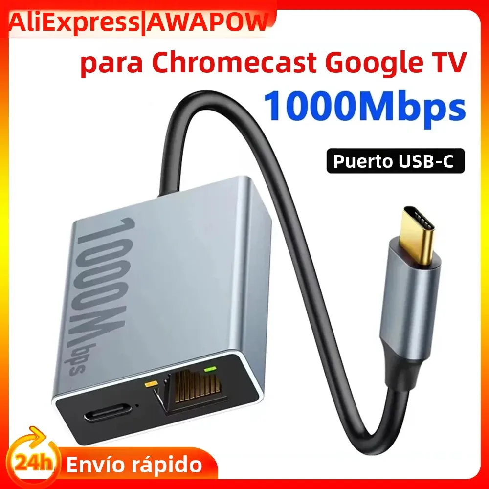 Adaptador Electop USB C a Ethernet de 1000 Mbps para Chromecast con Google TV, Tarjeta de Red Ethernet Tipo C a RJ45 para Laptop y Tablet