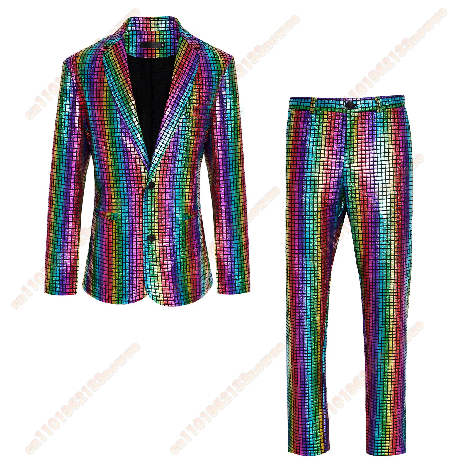 

Men's Groom Wedding Blazer Pants Set 2-Piece Stand-Up Collar Sequin Dress Suit for Adults for Singer Host Costume Stage Chorus