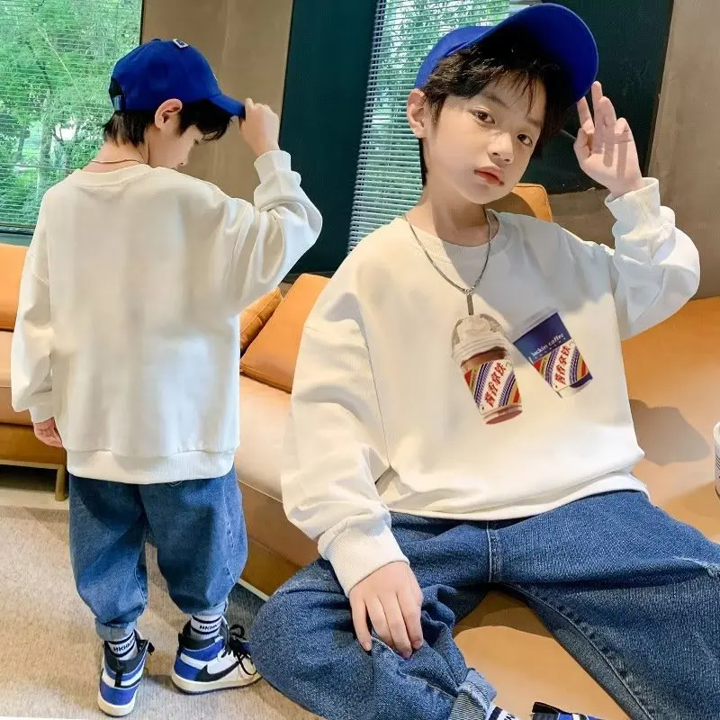 Boys' Sweater Spring And Autumn Style New Mid Sized Children's Autumn Top Boys' Autumn Bottom Shirt Fashionable And Fashionable