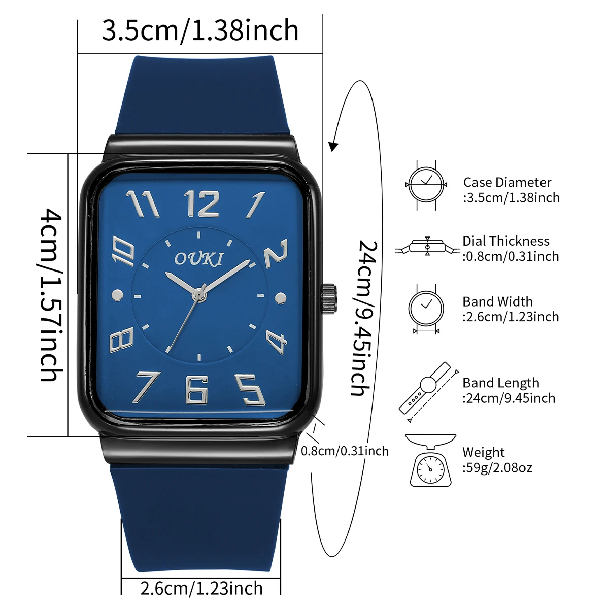 ساعات نسائية مستطيلة الشكل بمينا عربي كاجوال بحزام سيليكون كوارتز ساعة يد Reloj Mujer (بدون صندوق)