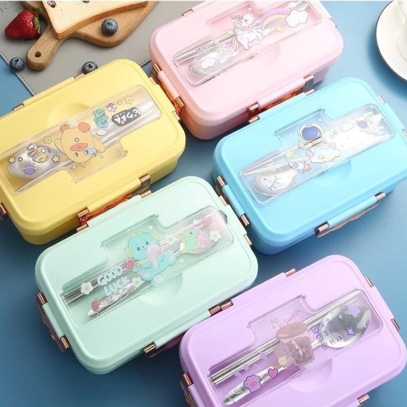 

Cute Cartoon Lunch Box Kid Girls Adult Kawaii Compartment Packed Sealed Leakproof Bento Box with Fork Spoon Snack Food Container