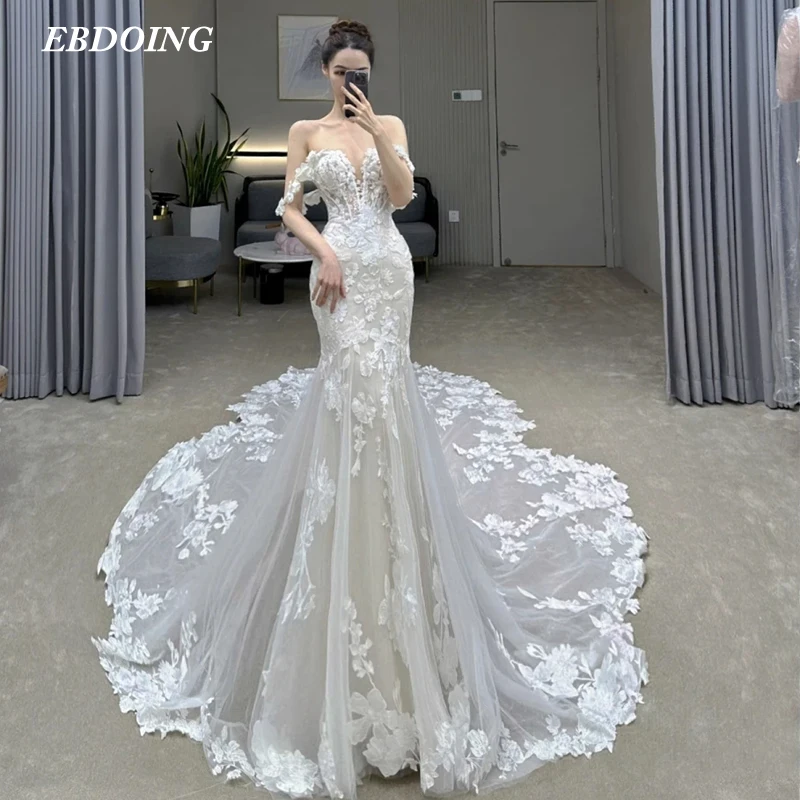 Newest Wedding Dress Mermaid For Bride Deep V Neckline Elegant With Lace Apliques  Custom Made Plus Sizes Vestidos De Novias