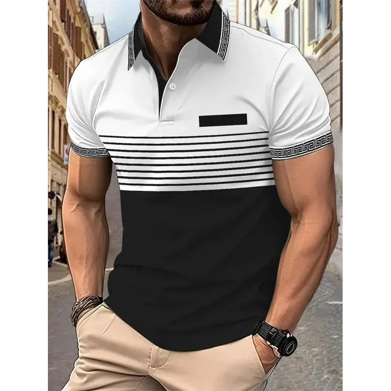 

2024 New Spot Men's High-end Ribbed Collar Color Matching Inner Pocket POLO Shirt Short Sleeve