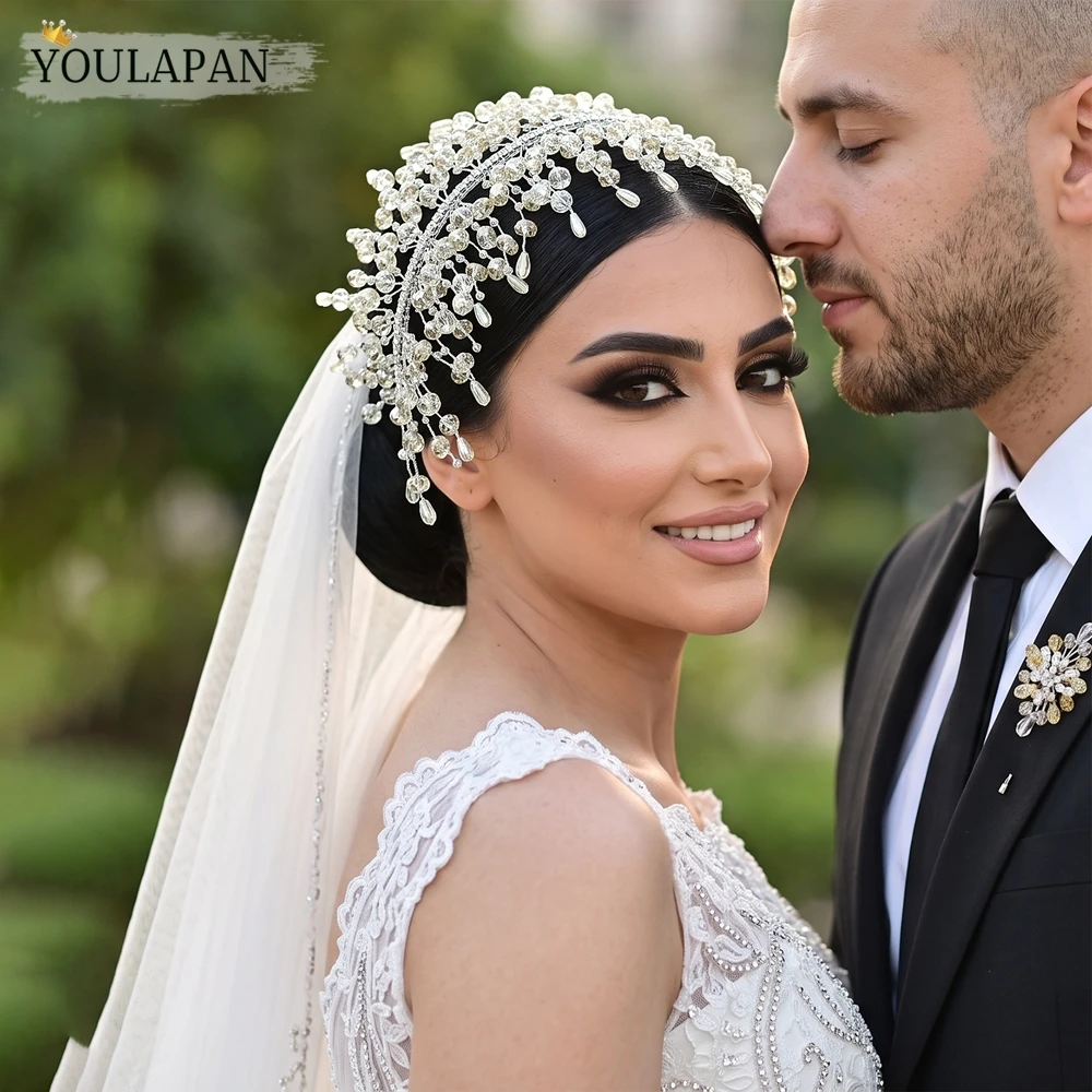 YouLaPan Luxury Crystal Bridal Headpiece Handmade Beaded Wedding Wide Headband Wedding Evening Party Hair Accessories A200