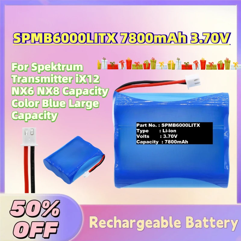 SPMB6000LITX 7800mAh 3.70V Remote Controller Battery For Spektrum Transmitter iX12 NX6 NX8 Capacity Color Blue Large Capacity