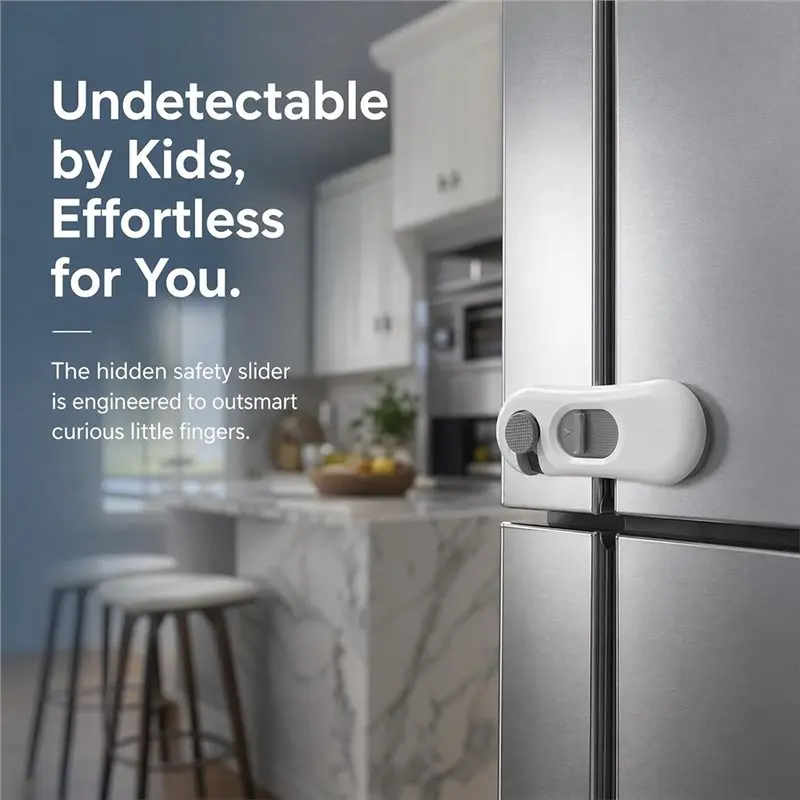 No Tools Needed, Fridge Locks For Kids- Child Proof Refrigerator Lock(5 Pack), Strong Design Featuring Adhesive Mounting