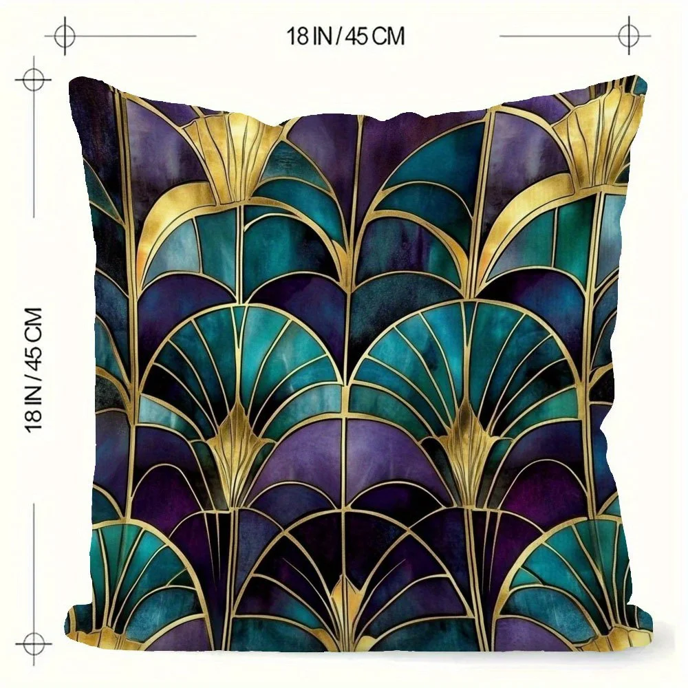 Art Deco Stained Glass Double-Sided Decorative Pillowcase, Rich Colors Artistic Cushion Cover for Sofa Bed Home Decor