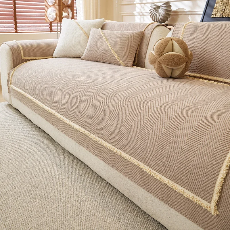 1PC Solid Color Soft Sofa Mat Cover for Living Room L Sofa Towel Slipcover Non-Slip Home Couch Furniture Protector
