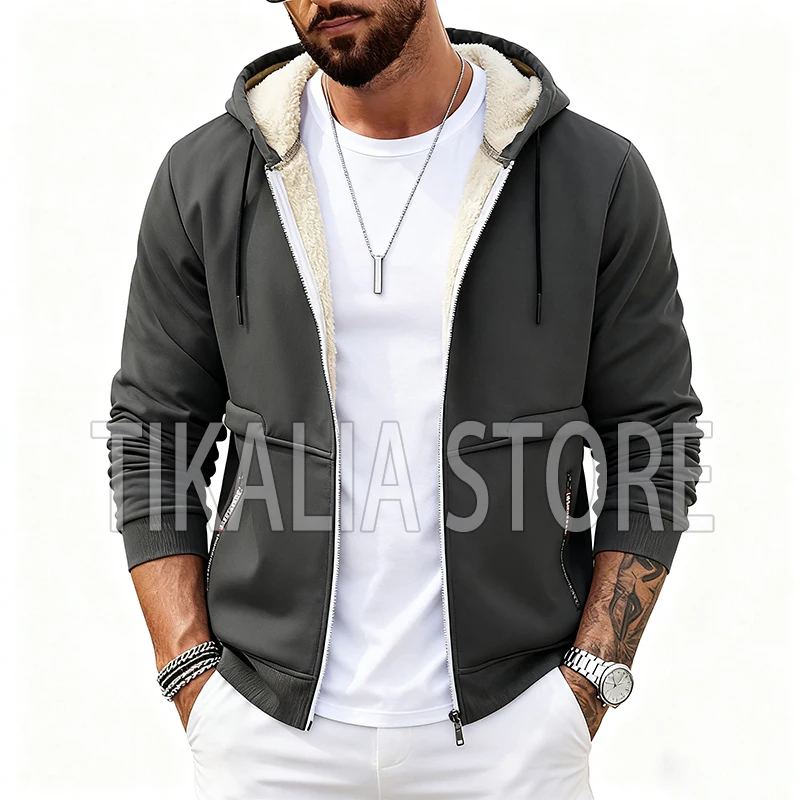 

Флисовая куртка мужская зимняя толстовка на подкладке из искусственного меха толстовка мужская сохраняет тепло однотонное пальто с капюшоном на молнии мужская повседневная куртка шерпа 2025