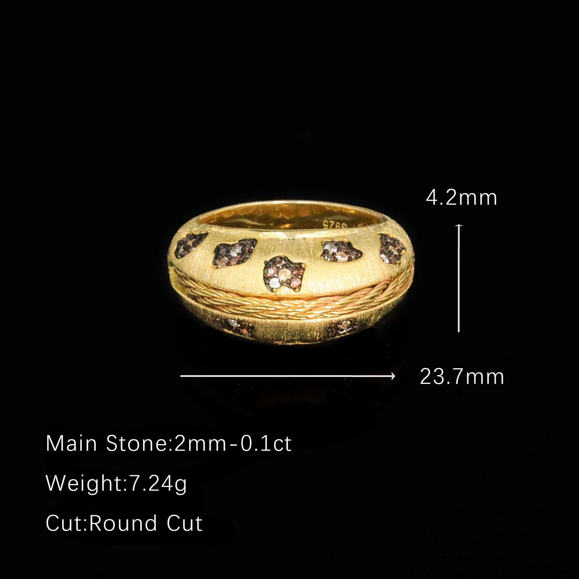 Italian Drawing Craft 925 Sterling Silver CZ Carbon Diamond Panther Leopard Print Rings Gold Plated Jewelry for Men or Women
