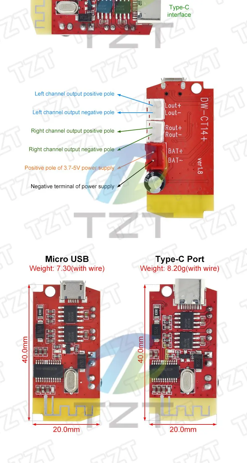 DC 3.7V 5V 5W Digitale Audio-Verstärkerplatine Doppelplatte DIY Bluetooth-5.0 Lautsprecher-Sound-Musikmodul Typ-C/Micro-USB – Detail 2