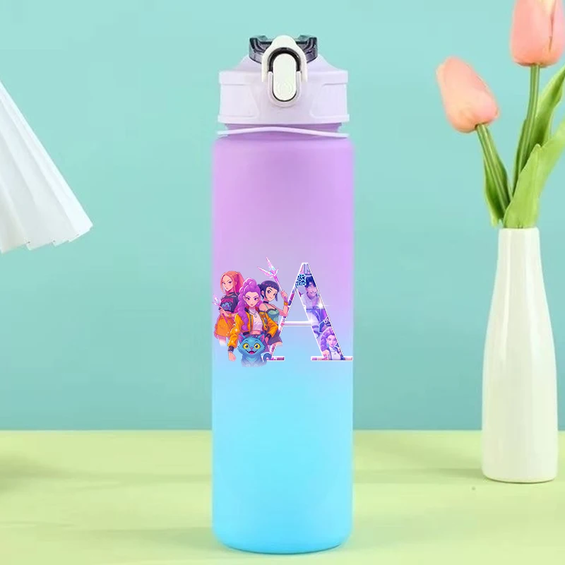 

KPop Demon Hunters 750ml Gradient Plastic Cup cool Girls Travel Cup Portable Outdoor Sport Water Bottle Cartoon Drinking Bottle