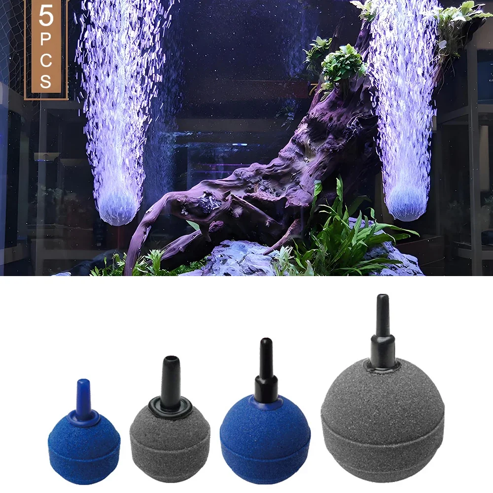 

5pcs 20/30/40/50mm Aquarium Air Stone Bubble Oxygen Diffuser Ball Shaped Airstone for Large and Small Fish Tank Pond Hydroponics