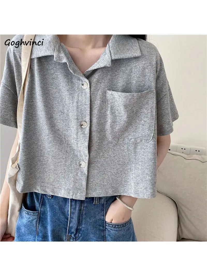 Koszule damskie krótki Top kieszeń stałe lato nowo zaprojektowany koreański styl luźna, Slim oddychające cały mecz Trendy studenci elegancki, szykowny — zdjęcie 2