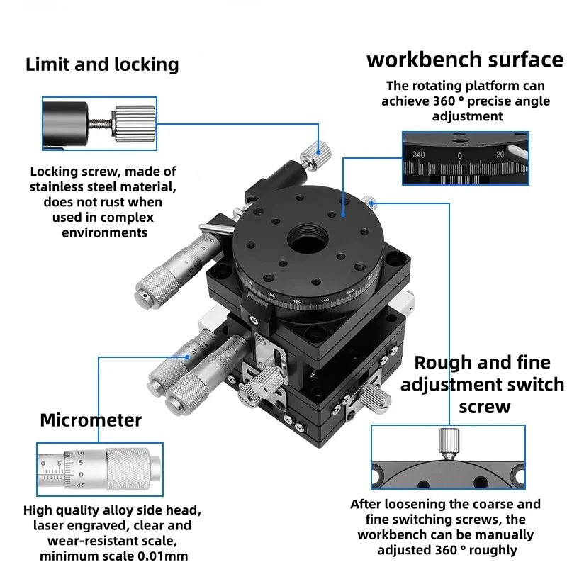 XYZR 4-Axis Displacement Platform Manual Translation Table Precision Workbench Fine Adjustment Optical Slide LT60/90/125LTP40/60